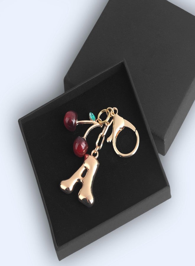 Yonuni Bubble Initial Keychain with Cherry - Gold Letter Bag Charms for Women, Cute Purse Handbag Accessories Gift for Birthday Christmas (A) - Image 2